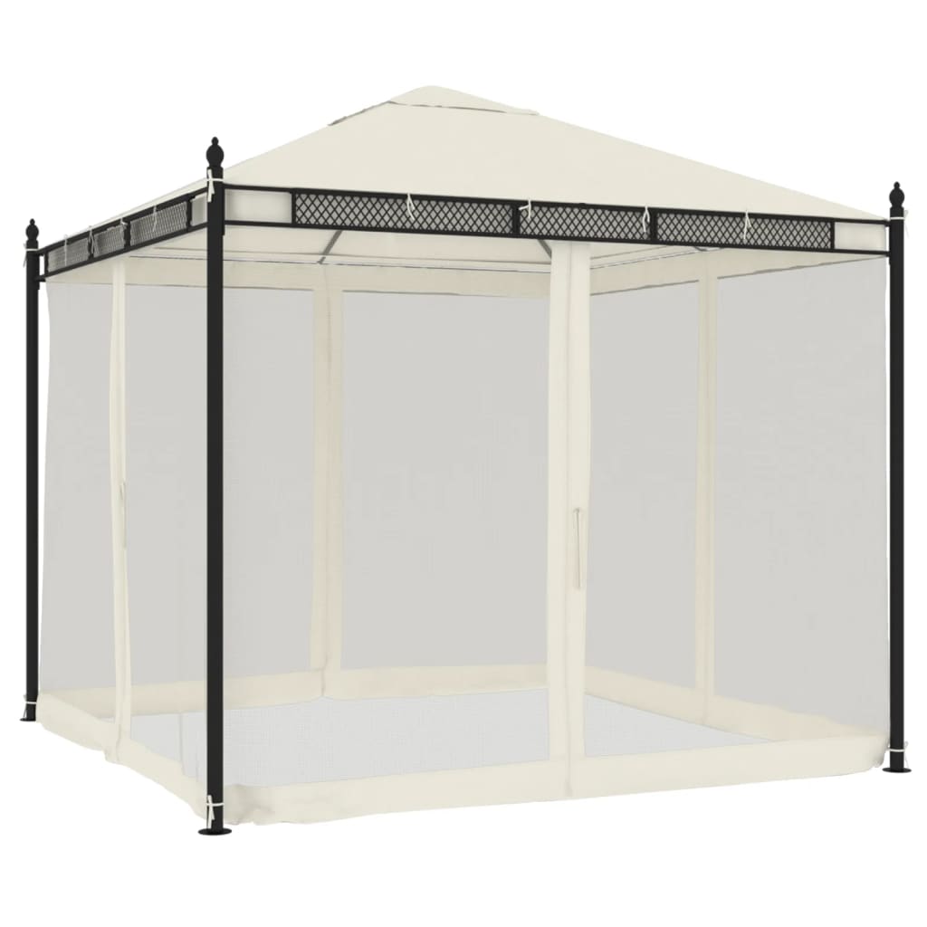 Vidaxx Pavillon mit Netzseitenwänden 2,93x2,93 m Stahl cremefarben