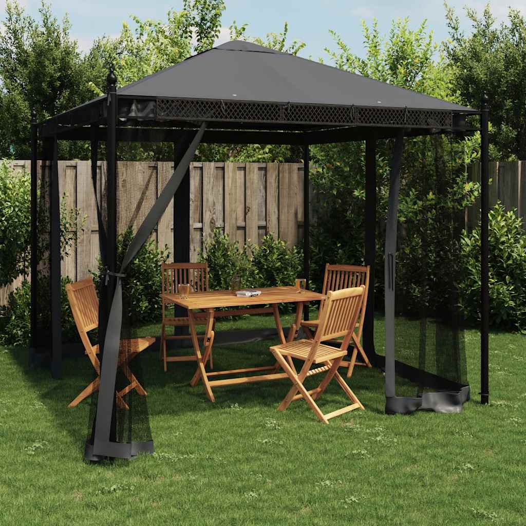 Vidaxx Pavillon mit Netzseitenwänden 2,93x2,93m Stahl Anthrazit