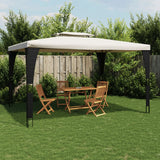 VidaXL Pavillon mit Doppeldach 3,98 x 2,98 m cremefarbener Stahl