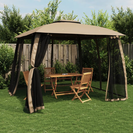 Vidaxx Pavillon-Seitenwände aus Mesh und Doppeldach 2,93x2,93 m Stahl Taupe