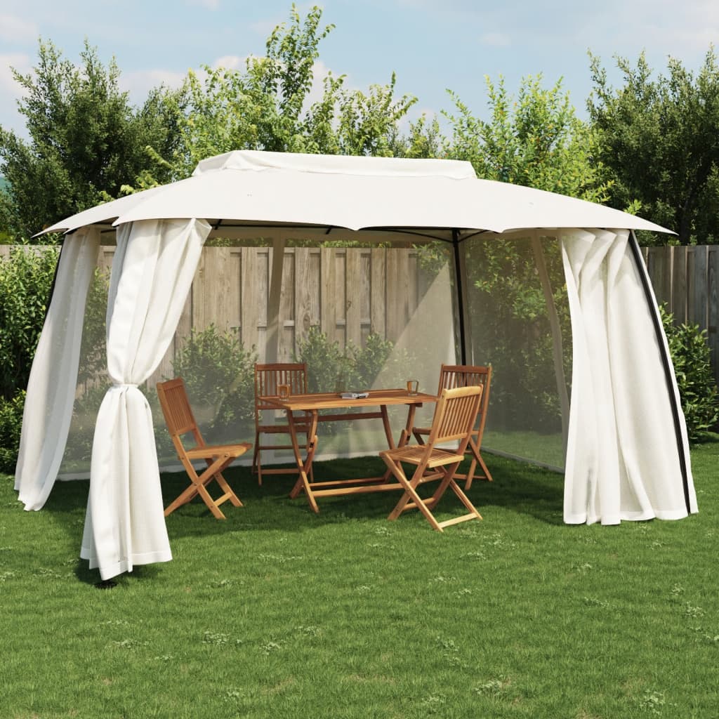 Vidaxx Pavillon-Seitenwände aus Mesh und Doppeldach 3,93x2,93 m Stahl Creme