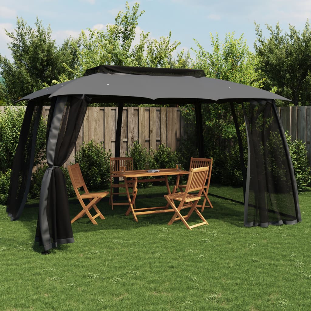 Vidaxx Pavillon mit Gitterwänden und Doppeldach 3,93x2,93 m Stahl Anthrazit