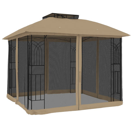 Vidaxx Pavillon-Seitenwände aus Mesh und Doppeldach 2,94x2,94 m Stahl Taupe