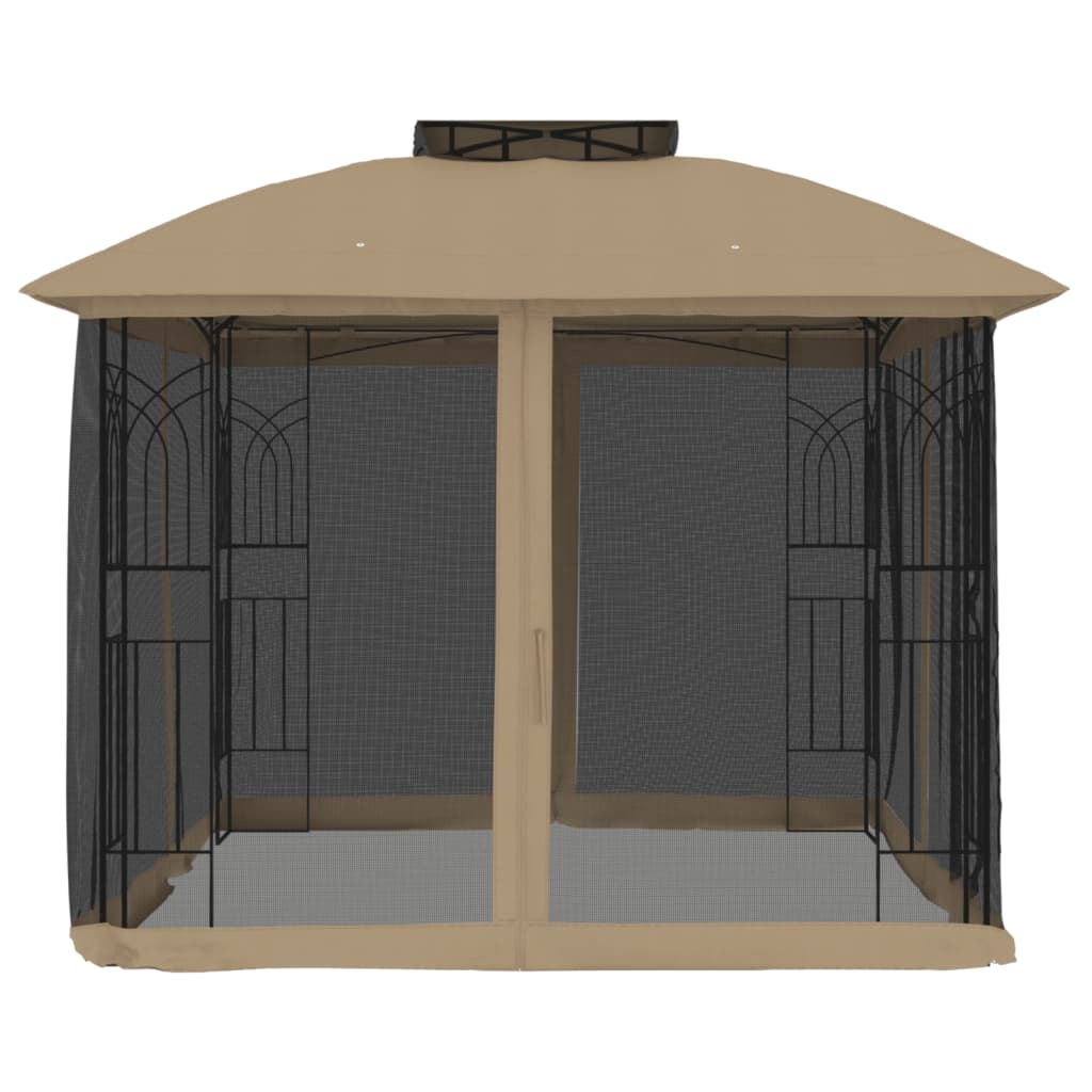 Vidaxx Pavillon-Seitenwände aus Mesh und Doppeldach 2,94x2,94 m Stahl Taupe