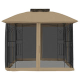 Vidaxx Pavillon-Seitenwände aus Mesh und Doppeldach 2,94x2,94 m Stahl Taupe