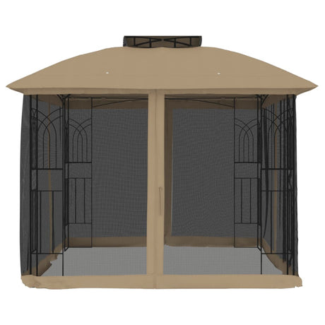 Vidaxx Pavillon-Seitenwände aus Mesh und Doppeldach 2,94x2,94 m Stahl Taupe