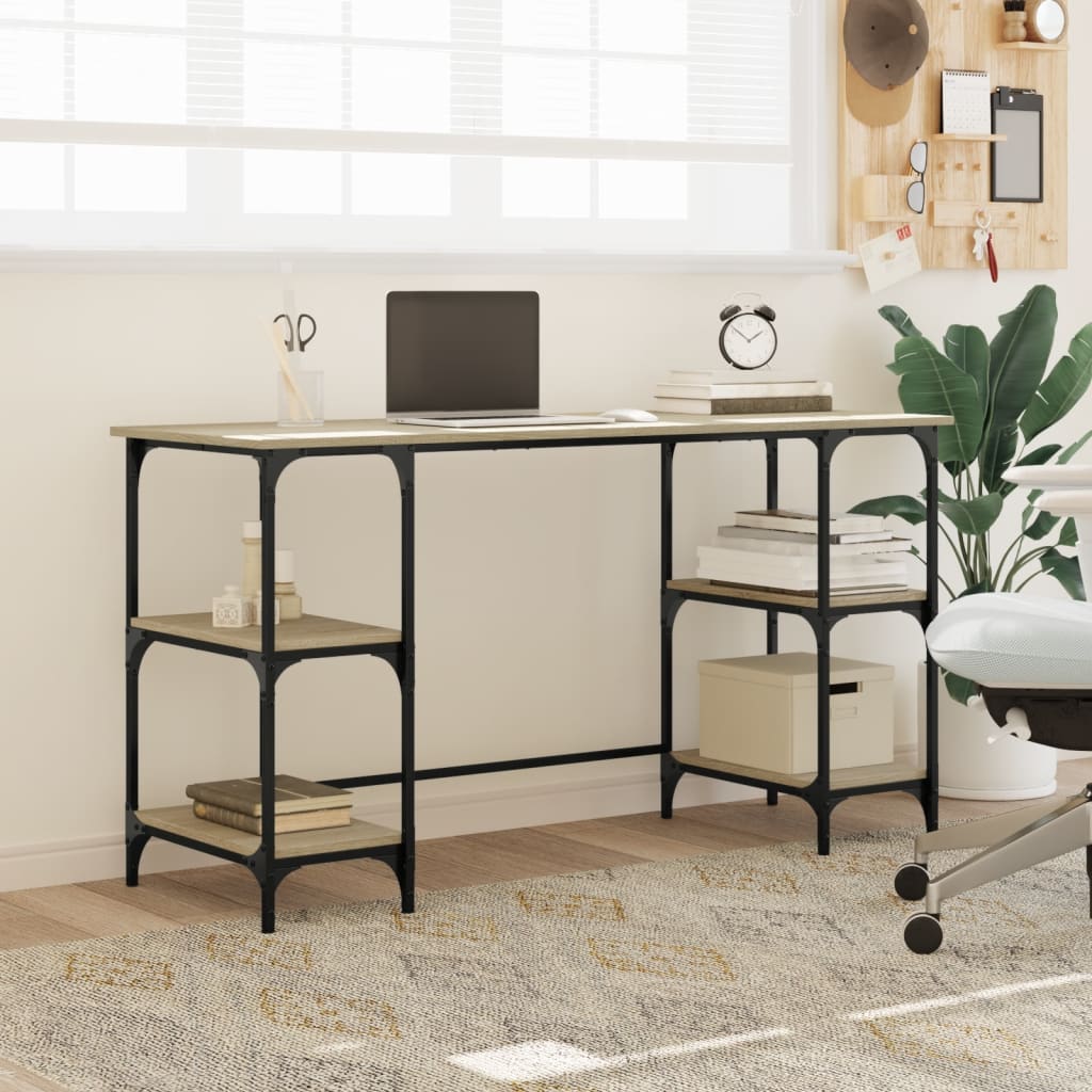 Vidaxl bureau 140x50x75 cm metaal en bewerkt hout sonoma eikenkleurig