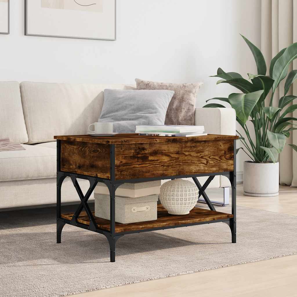 Vidaxl salontafel 70x50x50 cm bewerkt hout en metaal gerookt eiken