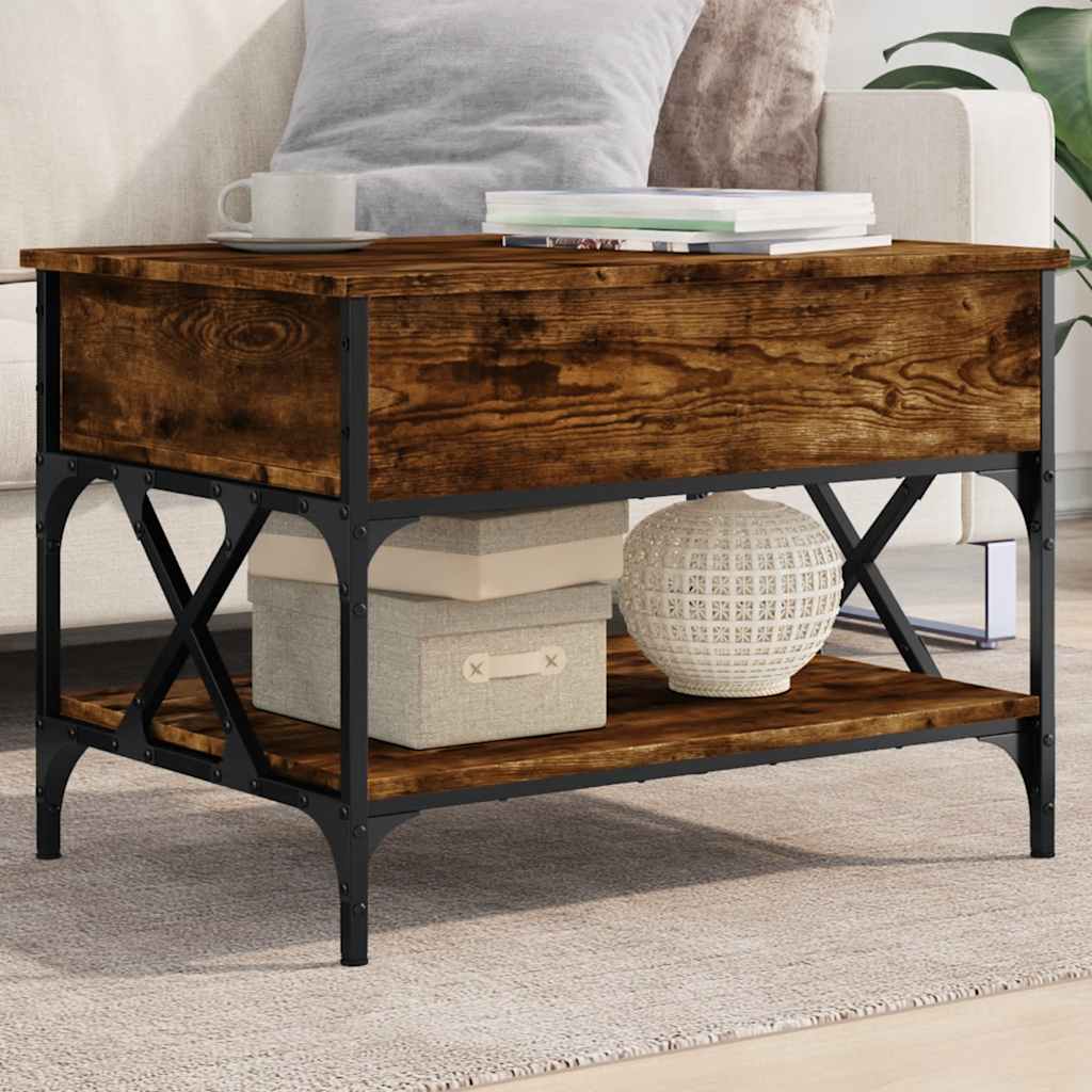 Vidaxl salontafel 70x50x50 cm bewerkt hout en metaal gerookt eiken