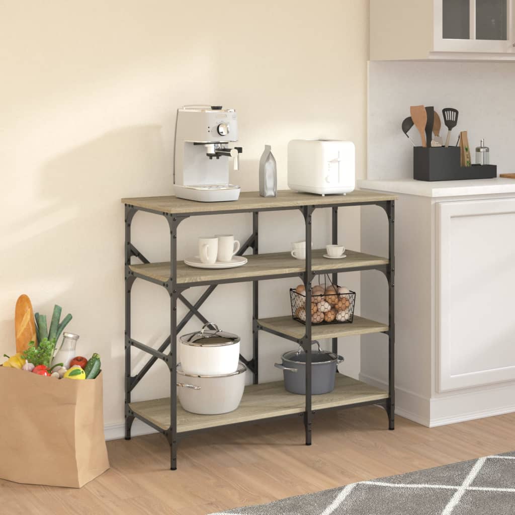 VidaXL Bäckerregal 90 x 40 x 84 cm, gefertigt aus Sonoma-Eiche aus Holz und Metall