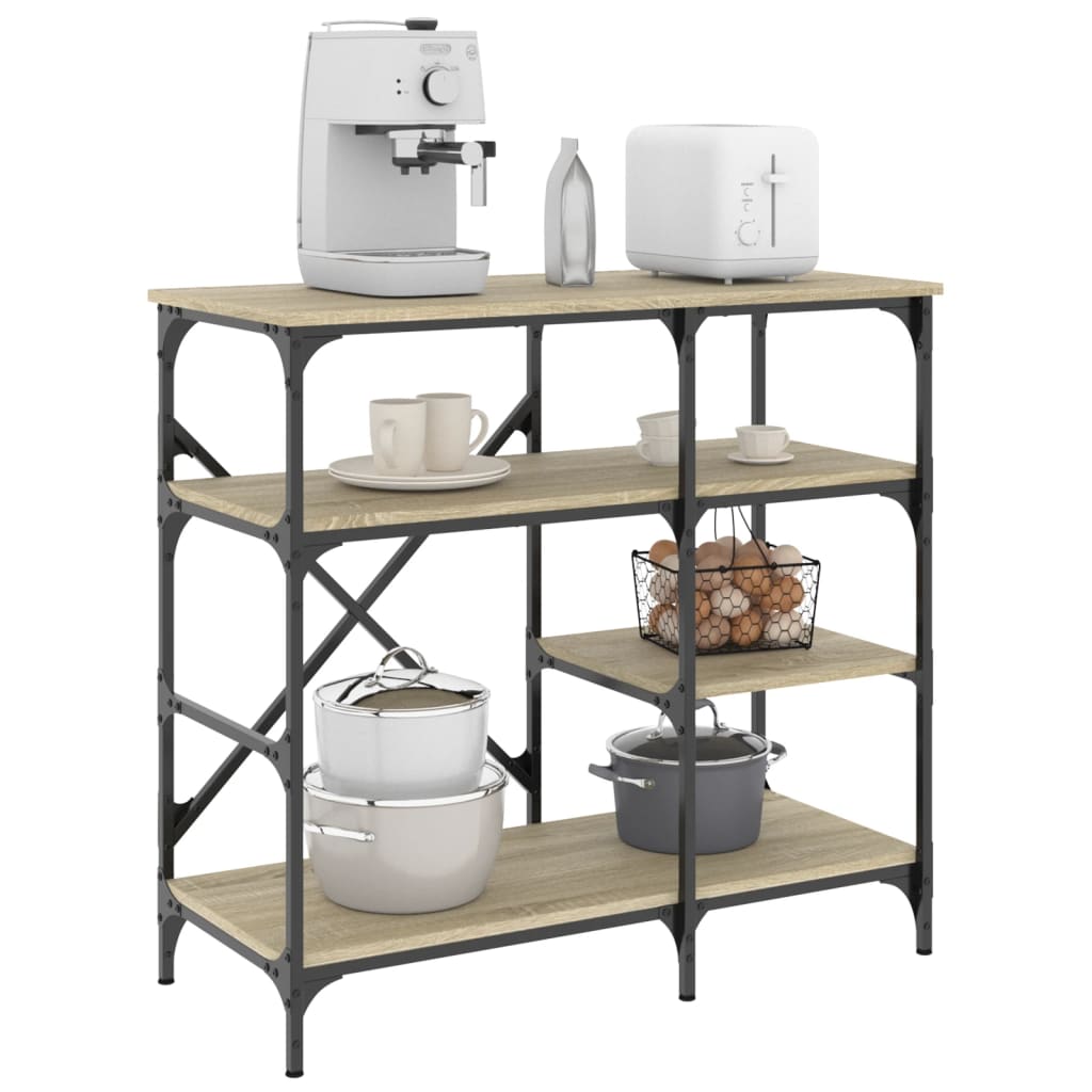 VidaXL Bäckerregal 90 x 40 x 84 cm, gefertigt aus Sonoma-Eiche aus Holz und Metall