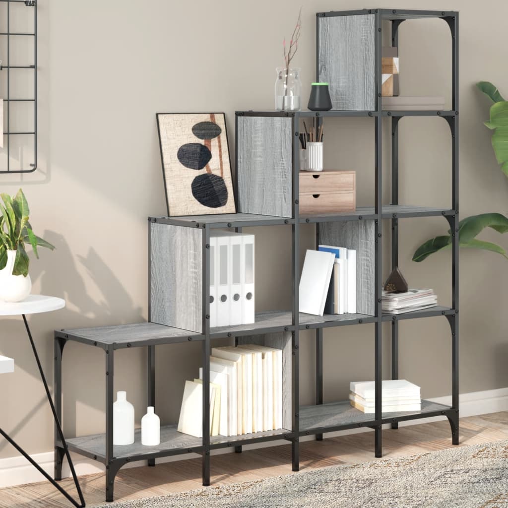 Vidaxl boekenkast 122x30x132 cm bewerkt hout en metaal grijs sonoma