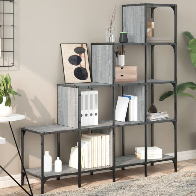 Vidaxl boekenkast 122x30x132 cm bewerkt hout en metaal grijs sonoma