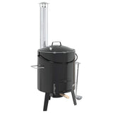 Vidaxl Gulaschkanone mit Kamin und Deckel aus emailliertem Stahl schwarz