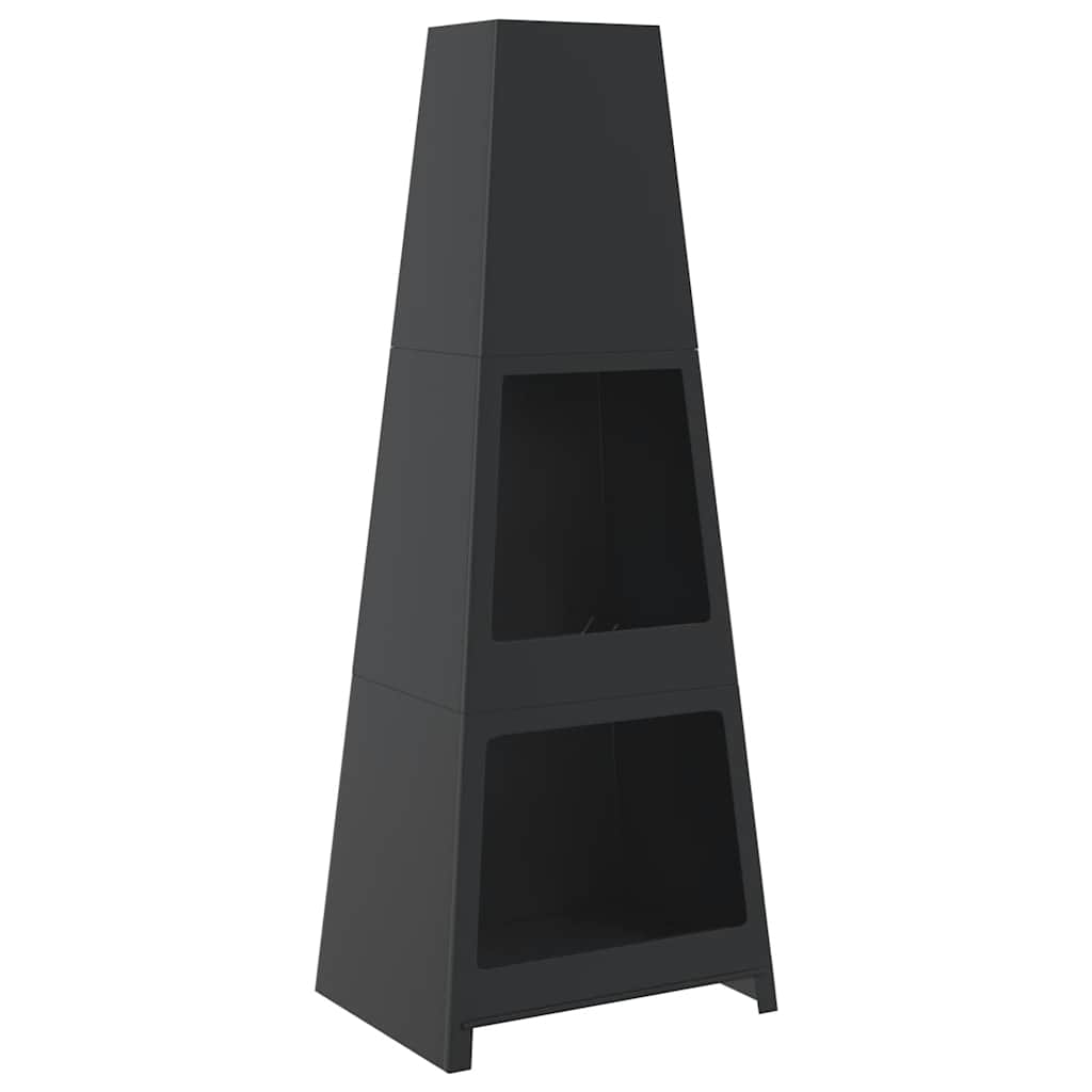 VidaXL Außenkamin mit Holzlagerturm Design Stahl schwarz