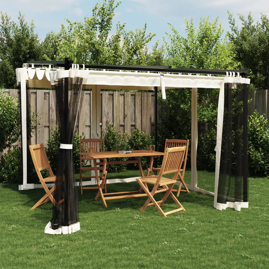 Vidaxx Pavillon mit Netzseitenwänden 3x3 m aus cremefarbenem Stahl