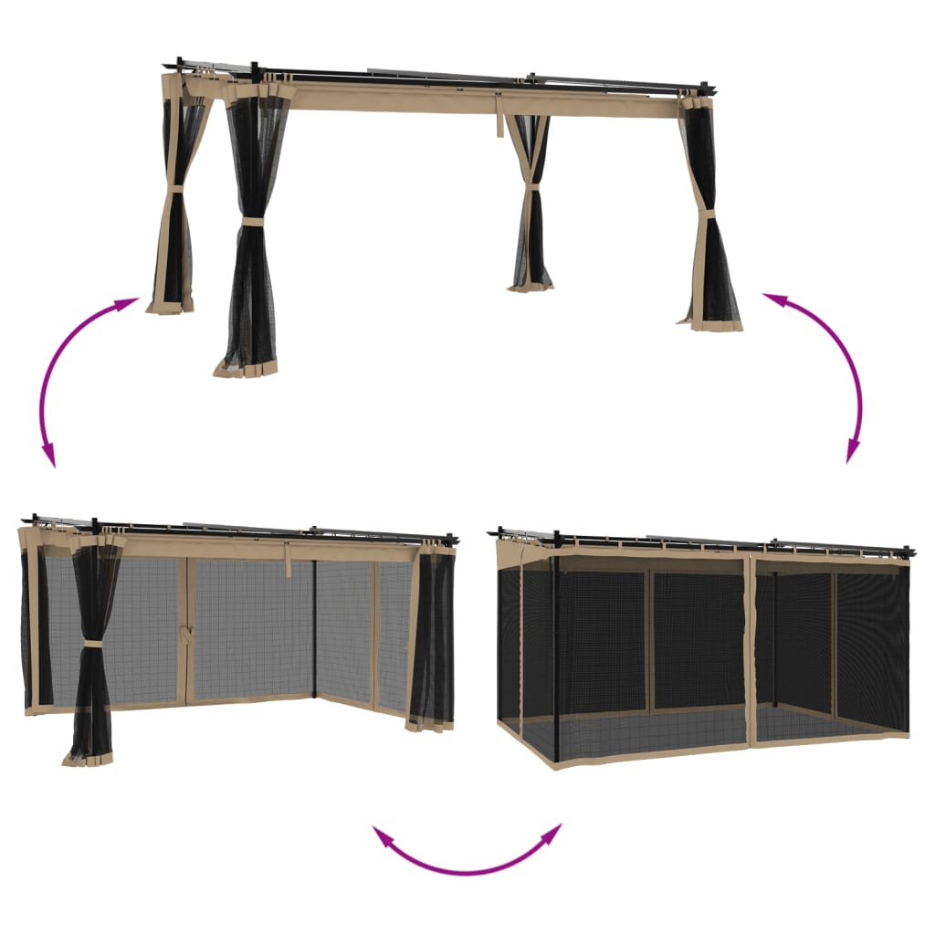 Vidaxx Pavillon mit Seitenwänden aus Mesh 4x3 m Stahl Taupe