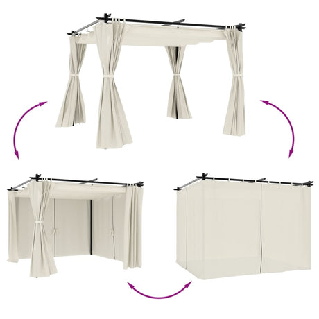 Vidaxx Pavillon mit Vorhängen 3x3 m Stahl cremefarben