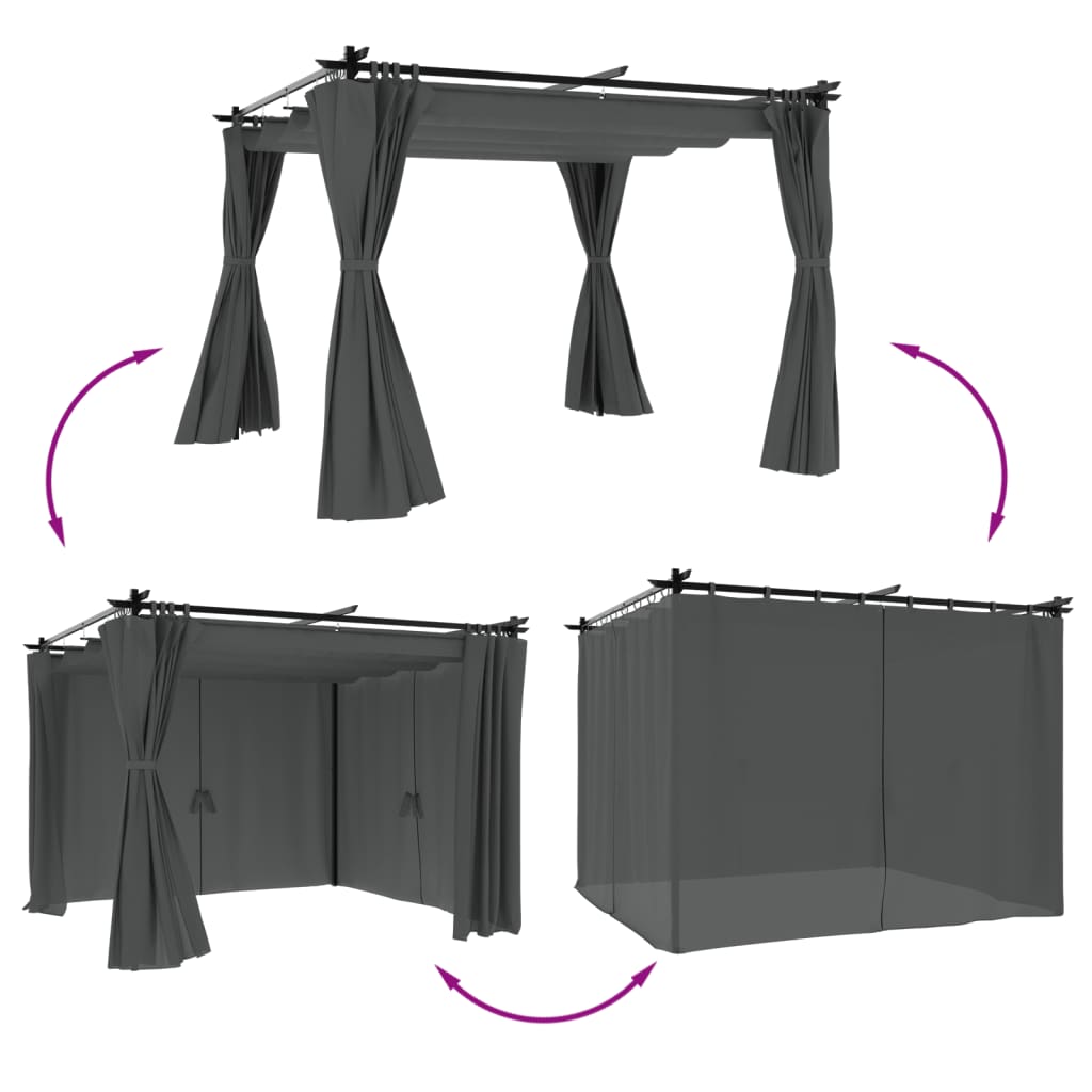Vidaxx Pavillon mit Vorhängen 3x3 m Stahl Anthrazit