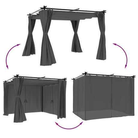 Vidaxx Pavillon mit Vorhängen 3x3 m Stahl Anthrazit