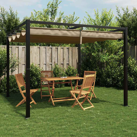 Vidaxx Pavillon mit ausfahrbarem Dach 3x3 m Stahl Taupe