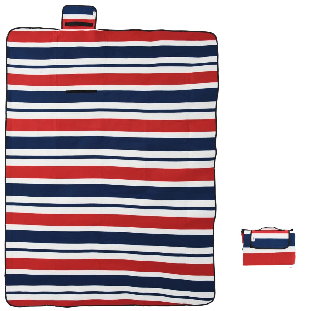 VidaXL Picknickdecke faltbar Streifen 200x150 cm Samt blau rot