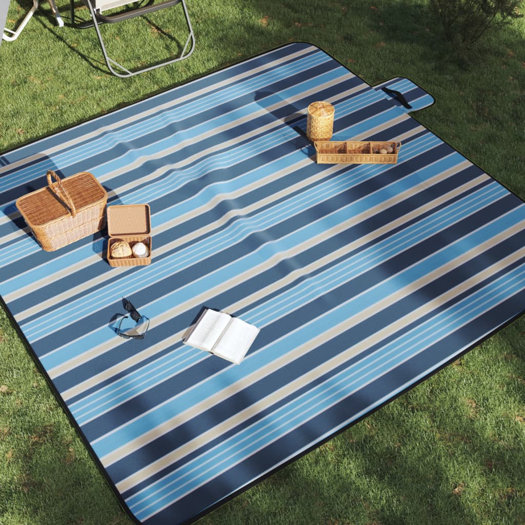 VidaXL Picknickdecke faltbar gestreift 200x200 cm samtblau weiß