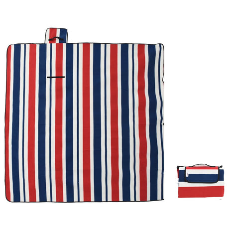 VidaXL Picknickdecke faltbar Streifen 200x200 cm Samt blau rot