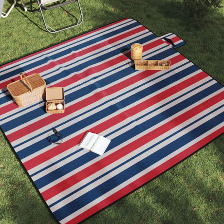 VidaXL Picknickdecke faltbar Streifen 200x200 cm Samt blau rot
