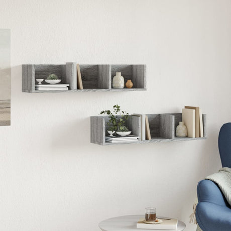 Vidaxl wandkasten 2 st 75x18x16,5 cm bewerkt hout grijs sonoma eiken
