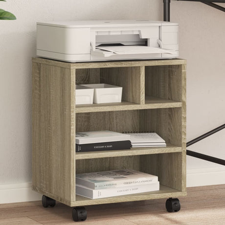 Vidaxl printerkastje met wielen 41x32x48 cm sonoma eikenkleurig