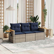 Vidaxl 3-delige loungeset met kussens poly rattan grijs