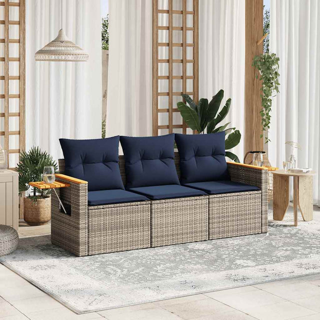 Vidaxl 3-delige loungeset met kussens poly rattan grijs