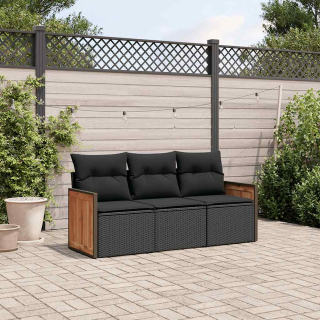Vidaxl 3-delige loungeset met kussens poly rattan zwart