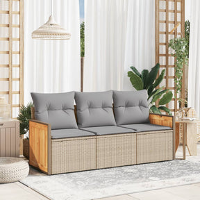 Vidaxl 3-delige loungeset met kussens poly rattan beige
