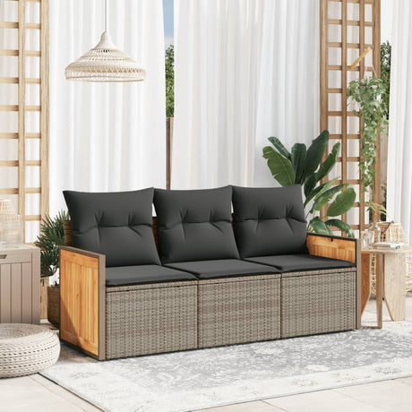 Vidaxl 3-delige loungeset met kussens poly rattan grijs
