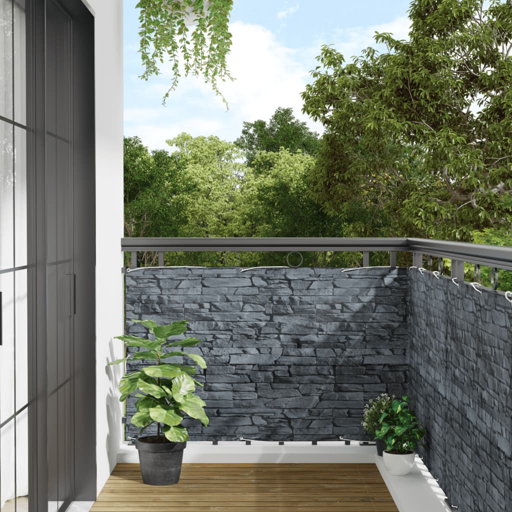 Vidaxx Balkonsichtschutz Steinmuster 300x90 cm PVC grau