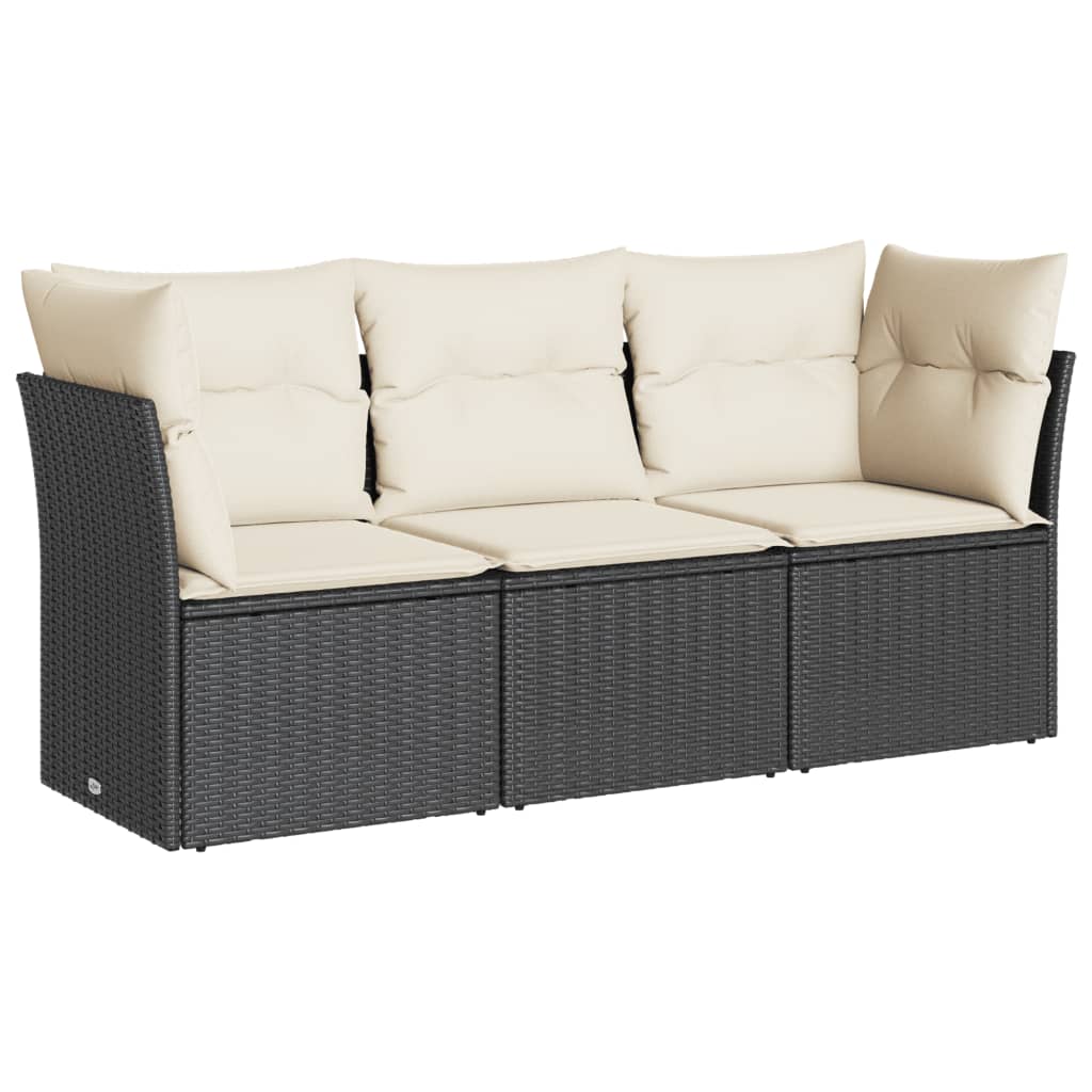 Vidaxl 3-delige loungeset met kussens poly rattan zwart