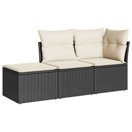 Vidaxl 3-delige loungeset met kussens poly rattan zwart
