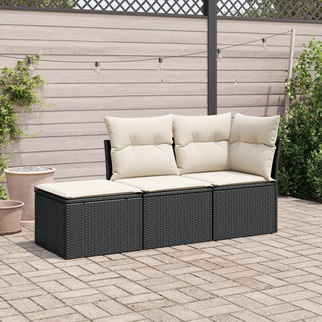 Vidaxl 3-delige loungeset met kussens poly rattan zwart