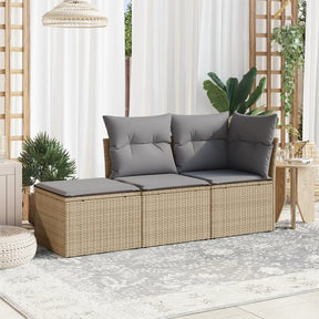 Vidaxl 3-delige loungeset met kussens poly rattan beige