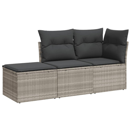 Vidaxl 3-delige loungeset met kussens poly rattan lichtgrijs