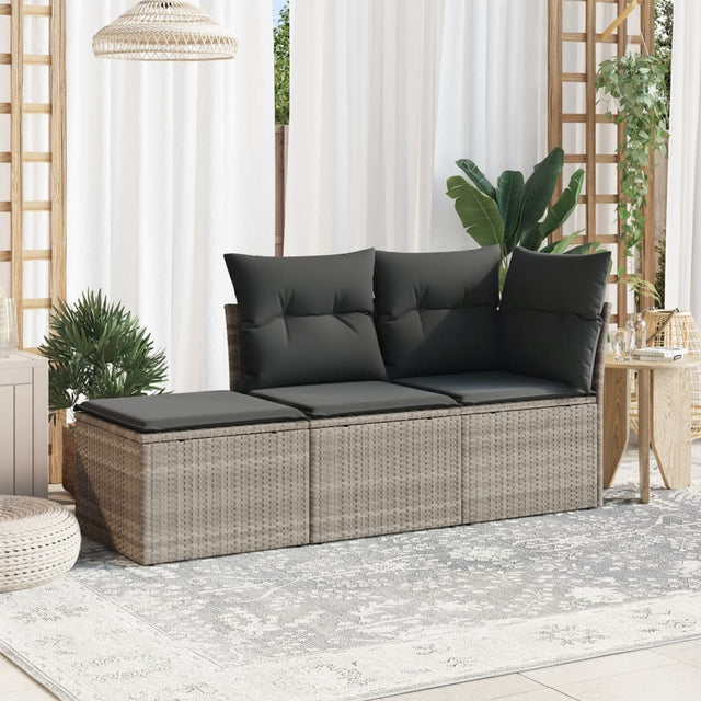 Vidaxl 3-delige loungeset met kussens poly rattan lichtgrijs