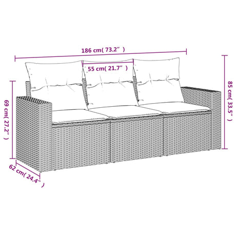 Vidaxl 3-delige loungeset met kussens poly rattan beige