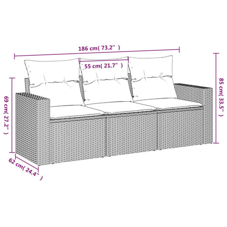 Vidaxl 3-delige loungeset met kussens poly rattan grijs