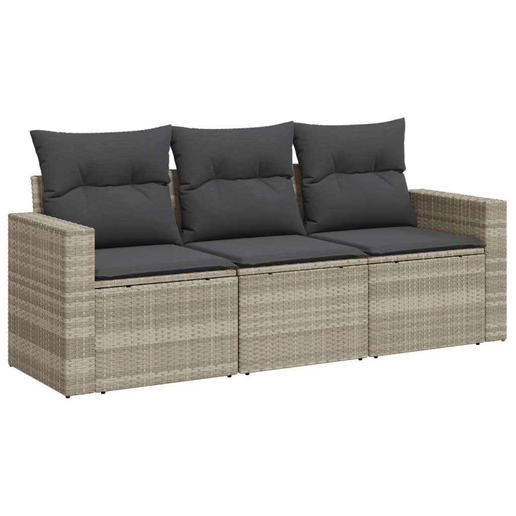 Vidaxl 3-delige loungeset met kussens poly rattan lichtgrijs