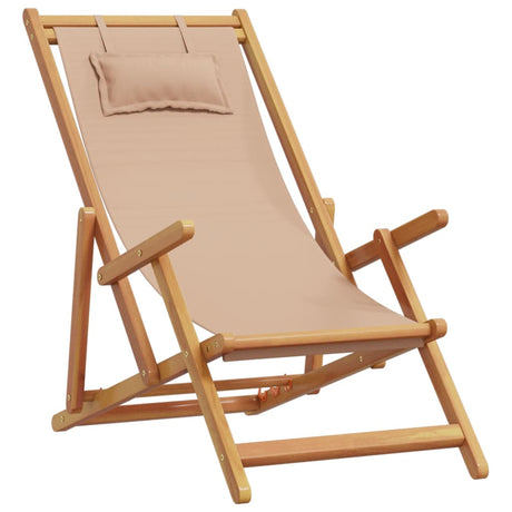 Vidaxl opklapbare stoelen, 2 stuks, taupekleurige stof en massief hout.