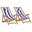 Vidaxl opklapbare stoelen, 2 stuks, blauw-witte stof en massief hout.