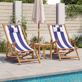 Vidaxl opklapbare stoelen, 2 stuks, blauw-witte stof en massief hout.