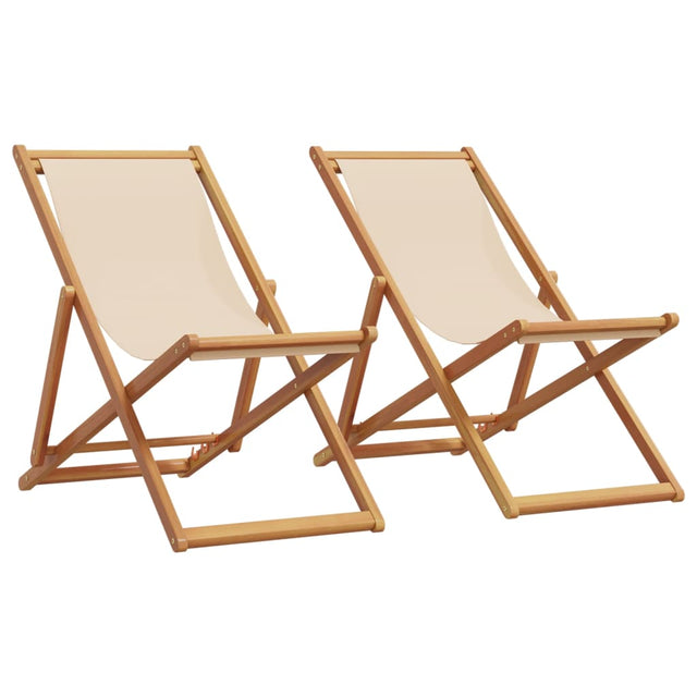 Vidaxl opklapbare stoelen, 2 stuks, beige stof en massief hout
